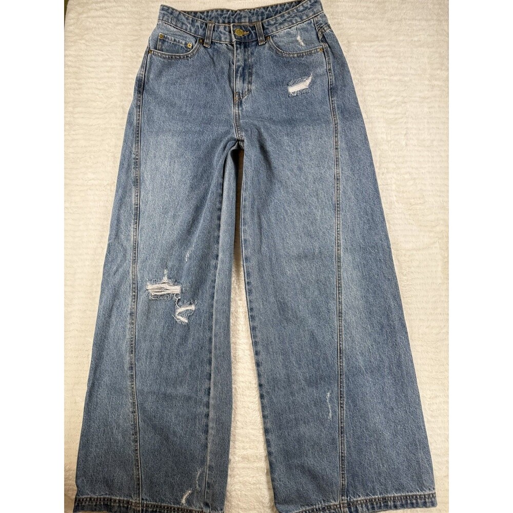 Future Collective Jenee Naylor Jeans Women’s High-Rise Distressed Wide Leg Sz 6